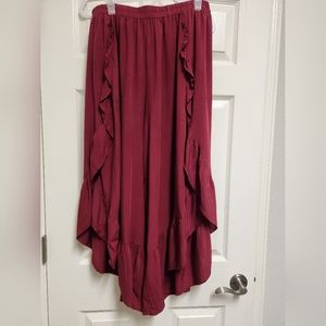 Women's ruffle trim wrap high waist wide leg pants